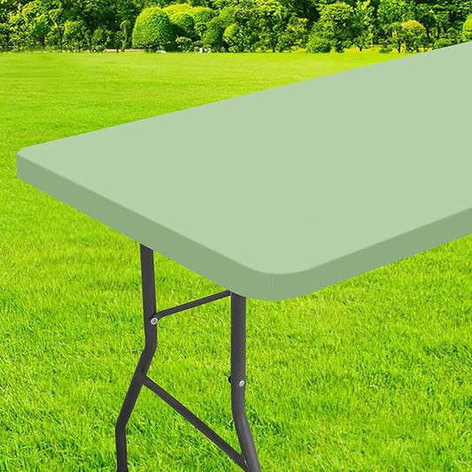 homing Rectangle Table Cloth Cover, Waterproof Polyester Elastic Fitted Tablecloth, Fits for 8 Foot Folding Tables, Washable Table Protector for Picnic, Camping, Outdoor (Green, 30" x 96")