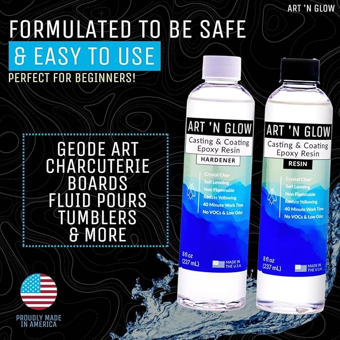 Epoxy Resin for Crystal Clear Casting & Coating – 1 Gallon Kit – UV Resistant, Non-Yellowing, Low Odor, Self-Leveling – for Art, Canvas, Tumblers, Jewelry, Molds, Wood, and Craft - USA Small Business