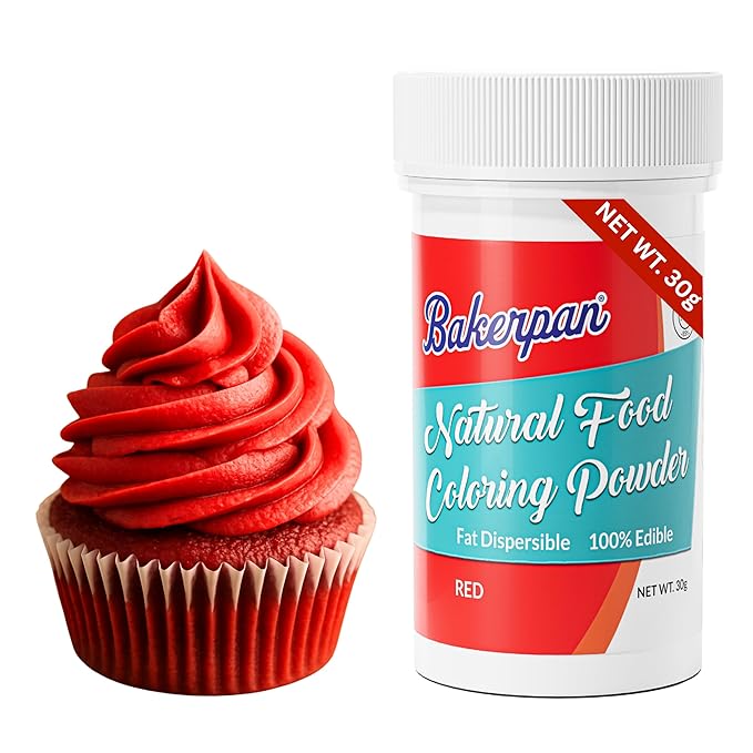 Bakerpan Red Oil-Based Natural Food Coloring Powder for Baking - 30 g - Plant-Based, Dye-Free Coloring for Buttercream Frosting, Chocolate, Candy Color, Icing, Cakes