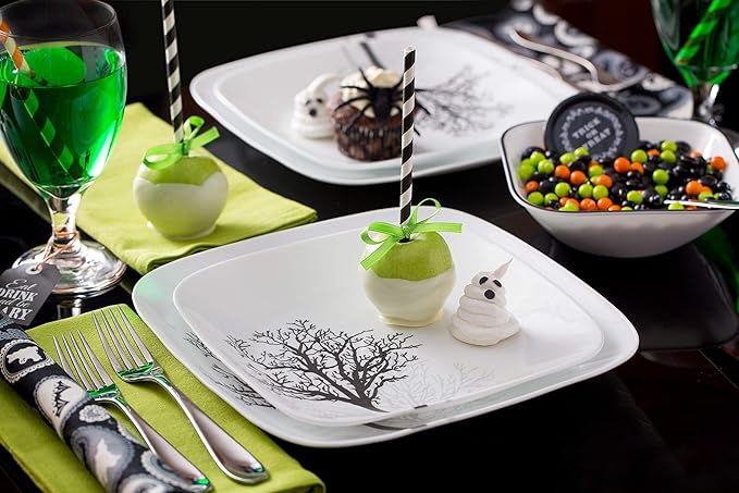 Corelle Vitrelle 18-Piece Service for 6 Dinnerware Set Triple Layer Glass and Chip Resistant, Lightweight Square Plates and Bowls Set, Timber Shadows