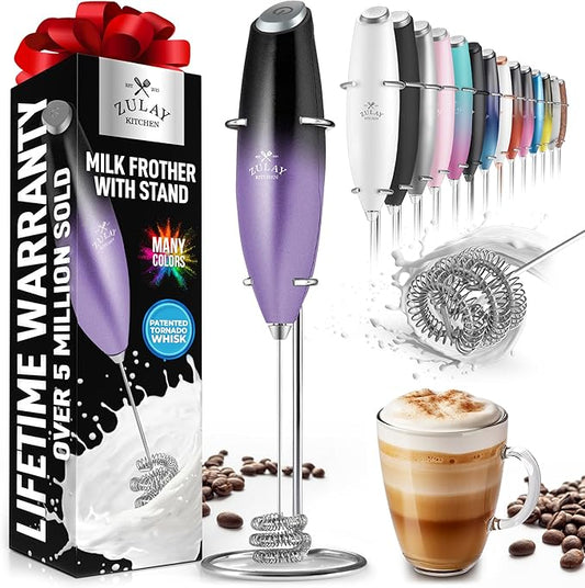 Zulay Kitchen Milk Frother with Patented Tornado Triple Whisk – Handheld Foam Maker for Coffee, Lattes, Matcha & Hot Chocolate – Rich, Creamy Froth in Seconds
