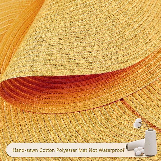 FunWheat Round Braided Placemats Set of 6 Place mats for Dining Tables Woven Heat Resistant Table Mats 15 inch (Yellow,6pcs)