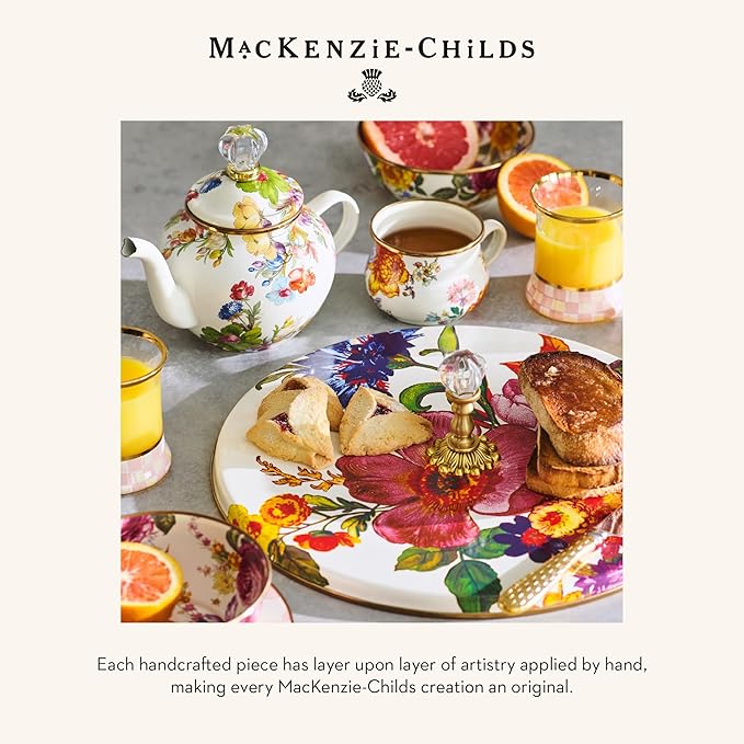 MACKENZIE-CHILDS Enamel Serving Platter, Decorative Serving Platter for Food, 16 Inches, White Flower Market