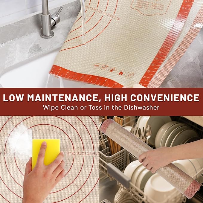 HOTEC Silicone Baking Mat - 26x16 Thickened Pastry Dough Mat with Measurement Non-Stick For Dough Rolling, Bread, Oven Liner, Kitchen Counter, Fondant/Pie Crust