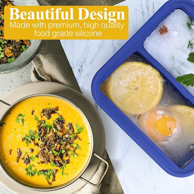 2 Cup Silicone Freezer Molds 2 Pack Silicone Freezer Tray with Lid Make 4 Perfect 2-Cup Portions - Easy Release Molds for Food Storage & Freeze Soup, Broth, Stew or Sauce
