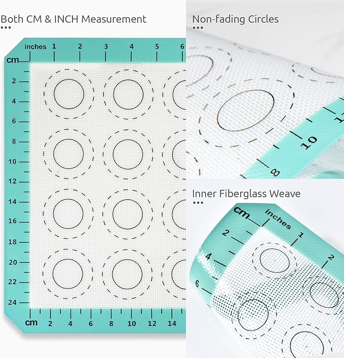 U-Taste 446ºF Heat Resistant Macaron Silicone Baking Mat, Non Stick Reusable Cookies Pastry Sheet Liner with Edge Enhancement Circle Measurement (Half/Jelly Roll/Quarter Sheets Size, Aqua Sky)