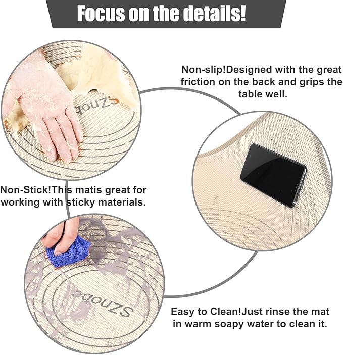 Extra Large Silicone Pastry Mat 36x24 Inch - Nonstick Baking Mats with Measurements, Great for Dough Rolling, Pastry, Pie Crust, Fondant, Cookies, Bread, Pasta, Pizza, Counter Mat