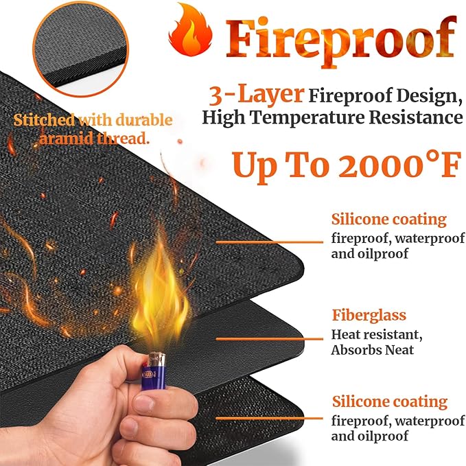 44" Square Fire Pit Mat/Under Grill Mat Fireproof Waterproof Oil-Proof, 4 Layers Fireproof Mat Fire Pit BBQ Pad Protect Mat for Deck Patio Grass Outdoor Wood Burning Fire Pit and BBQ Smoker