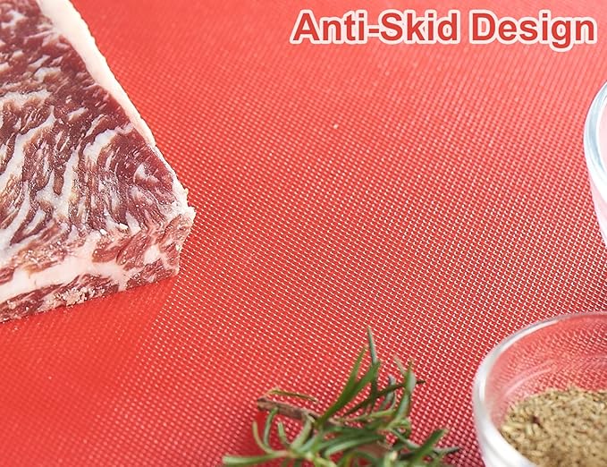 CURTA Cutting Boards for Kitchen, 18" x 12" x 0.5" Red Color Coded Plastic Chopping Board with Anti Slip Surface Dishwasher Safe