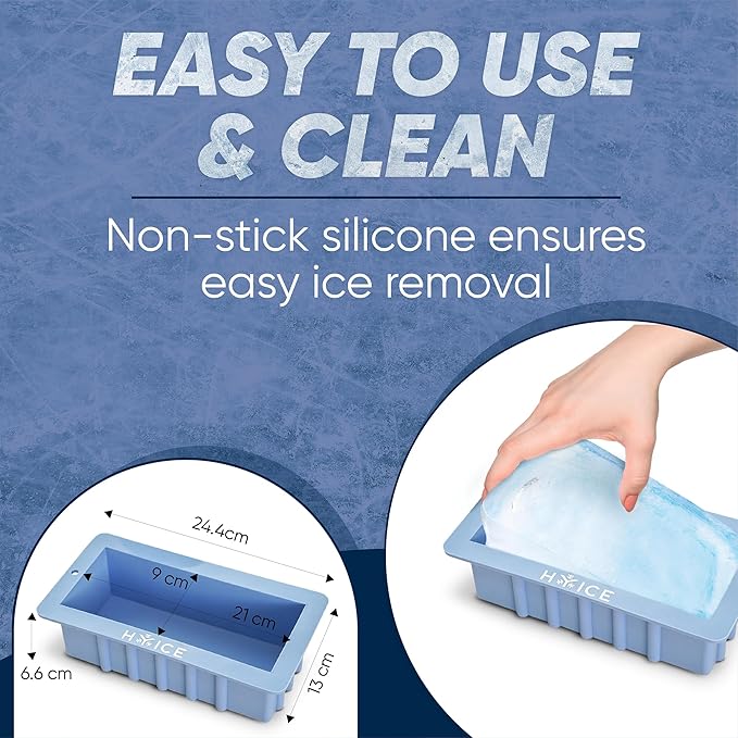 2-Pack HYICE ice block mold, Heavy Duty Silicone ice cube tray, Stackable Design, Easy Ice Removal, Non-Stick, Extra Large Blocks for Cold Plunge, 2.5 lb, Pack of 2, Light Blue