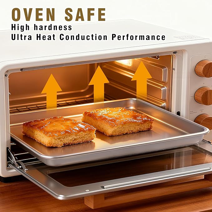 Toaster Oven Pans Set of 2, Shinsin 11-Inch Nonstick Baking Sheet Pans and Trays, 1/8 Thicker Replacement Small Baking Tray Accessories for Cookie, Non Toxic and Easy Clean and Diswasher Safe, Gold