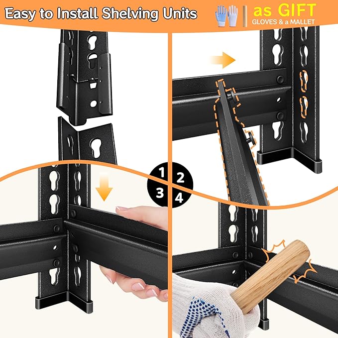 Adjustable Shelving Units and Storage, 48”W Garage Shelving Heavy Duty,1500LBS Loads 3-Tier Garage Storage Shelves, Metal Shelves for Living Room,Pantry,48”W×16”D×36”W,Black