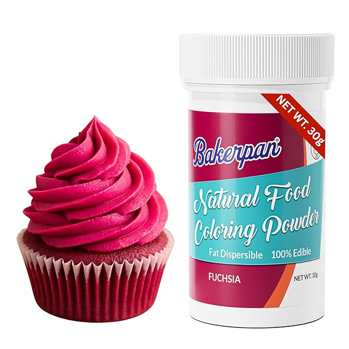 Bakerpan Fuchsia Pink Oil-Based Natural Food Coloring Powder for Baking - 30 g - Plant-Based, Dye-Free Coloring for Buttercream Frosting, Chocolate, Candy Color, Icing, Cakes