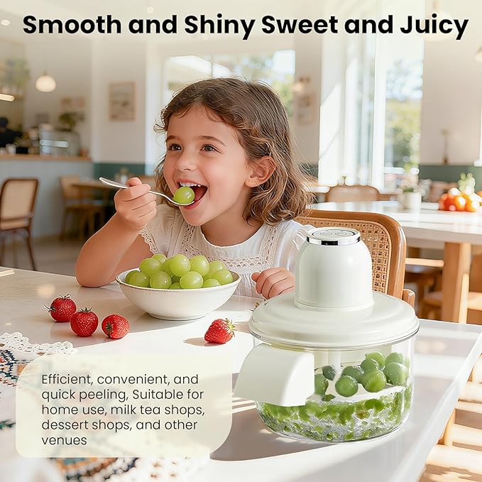 Electric Grape Peeling Machine, Garlic Peeling Machine, Automatic Peeler, Garlic Peeler Skin Remover Commercial Fruit Rechargeable Milk Tea Fruit Shop Special Equipment (White)