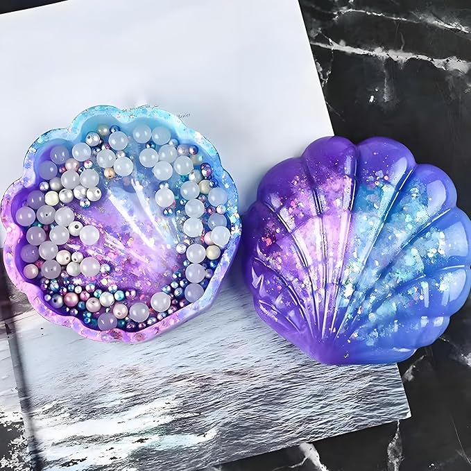 Wehous Seashell Box Resin Molds with Lid, 3D Shell Shape Storage Container Box Silicone Molds for Epoxy Resin Concrete, Marine Jewelry Holder Trinket Organizer Tray Mold DIY Art Casting Craft Decor