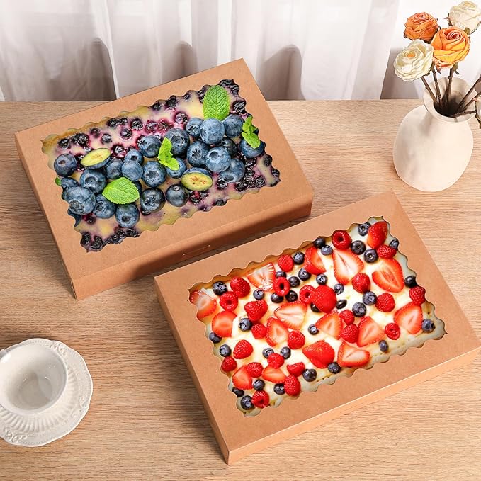 Cookie Boxes,9x6x2.5 Inch Large Bakery Boxes with Window for Pies Chocolate Strawberries Muffins Donuts Pastry Dessert Christmas (Brown, 9 * 6 * 2.5inch/36pcs)