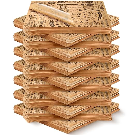 1800 Pcs 12 x 12 Inch Deli Wax Paper Sheets Grease Resistant Tray Basket Liners Newsprint Paper Water and Grease Proof Sandwich Wrapping Square Hot Dog Wrappers for Food Baking (Brown)