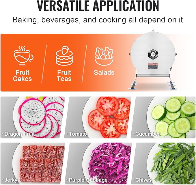 VEVOR Electric Vegetable Slicer, 0-0.5"/0-12mm Thickness Adjustable Commercial Slicer Machine, Convertible to Manual, Stainless Steel Food Cutter Slicing Machine, for Potato, Lemon, Tomato, Apple