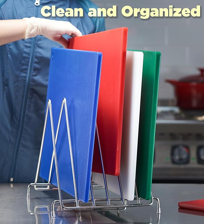 CURTA 6-Piece NSF 24" x 18" x 1/2" Multi-Colored Flexible Cutting Board Kit with Stainless steel Storage Rack, Color Coded Plastic Chopping Board with Anti Slip Surface Dishwasher Safe