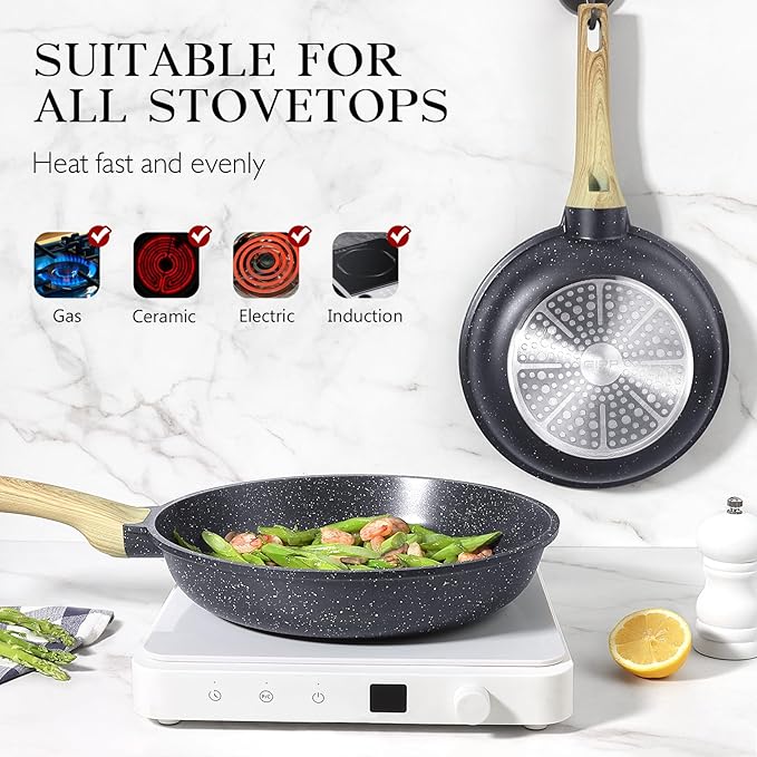 GiPP Nonstick Frying Pan Skillet - 9.5" Grey Granite Non Stick Pans, Omelette Pan with Heat-Resistant Handle, Compatible with All Stovetops, PFOA Free