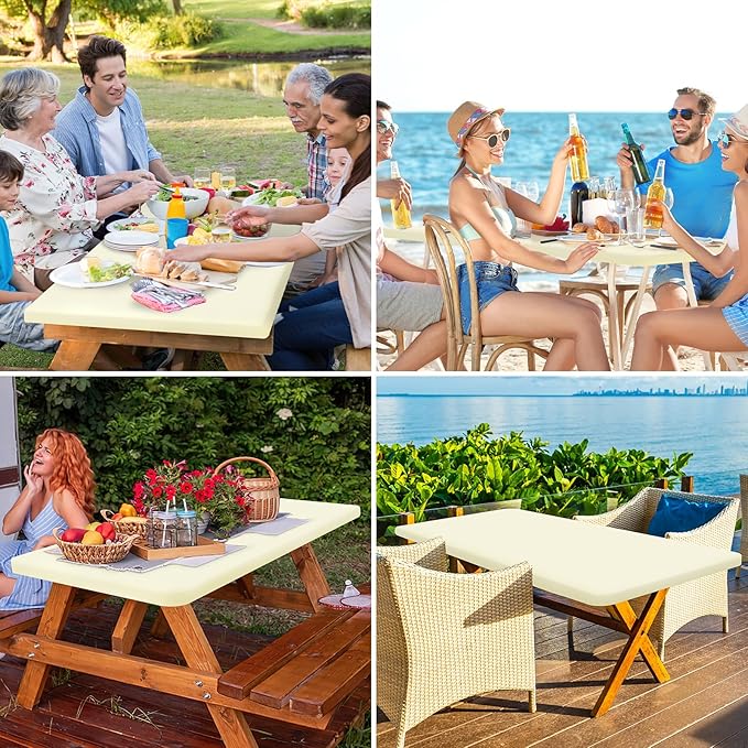 homing Rectangle Table Cloth Cover, Waterproof Polyester Elastic Fitted Tablecloth, Fits for 5 Foot Folding Tables, Washable Table Protector for Picnic, Camping, Outdoor (Cream Yellow, 30" x 60")