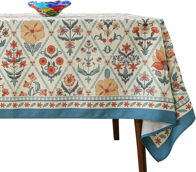 ISAENNE Designer Linen Elegant Table Cloth for Rectangle Table,Colorful Floral Bohemian Tablecloth,Wrinkle Resistant Decor Tablecloths for Dining Thanksgiving Kitchen,55"*79"-Floralsea A