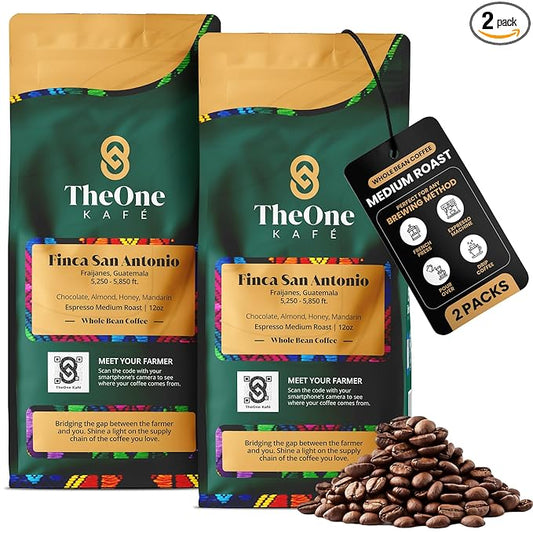 TheOne Kafé Guatemala Medium Roast Whole Bean Coffee – Organic, Single Origin, Premium Specialty Coffee and Ethically Sourced – Fresh Roasted for Espresso, Drip, Pour Over – 12 oz (Pack of 2)
