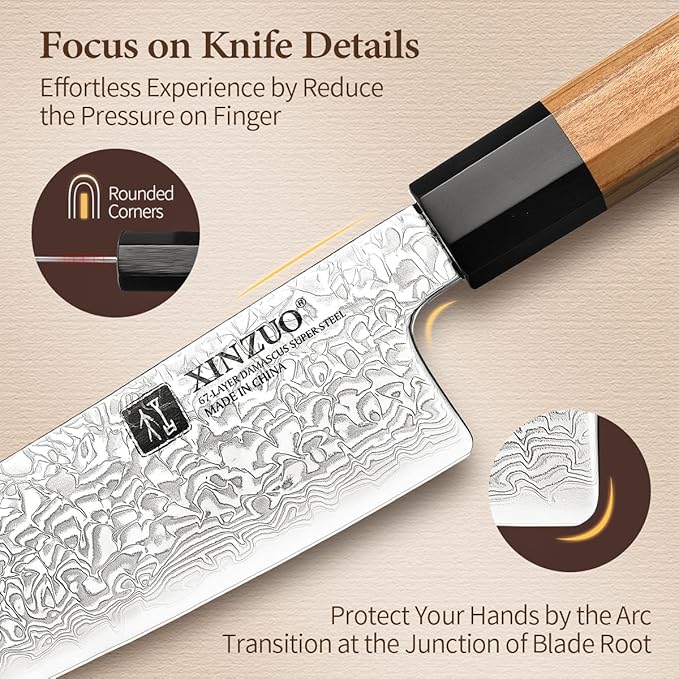 XINZUO 5 Pieces Kitchen Knife Set without Block, Hand Forged 67 Layers Damascus Steel Professional Chef Knife Set,Ultra Sharp,Olive Wood Octagonal Handle
