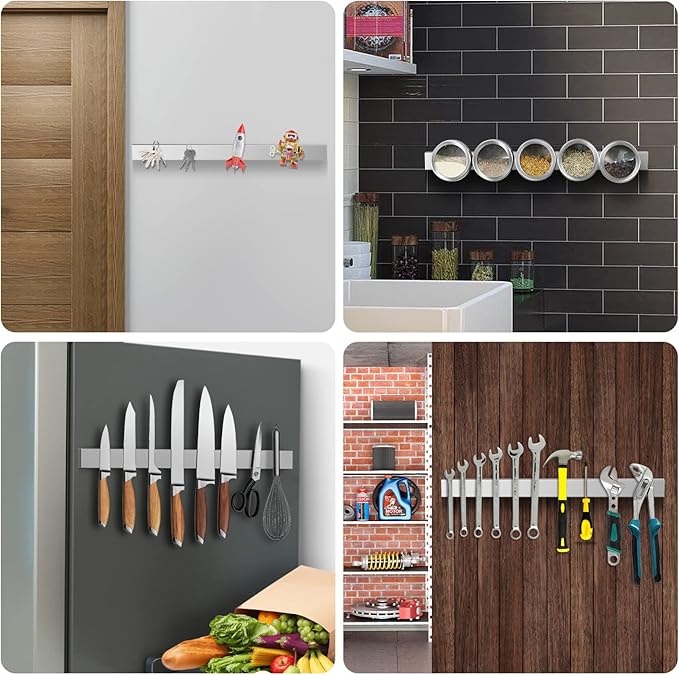 Ninonly 20 Inch Magnetic Knife Holder for Refrigerator, Stainless Steel Double Sided Magnet Knife Strip for Wall, No Drilling Magnetic Knife Rack with Powerful Magnetic Pull Force Fridge Applicable