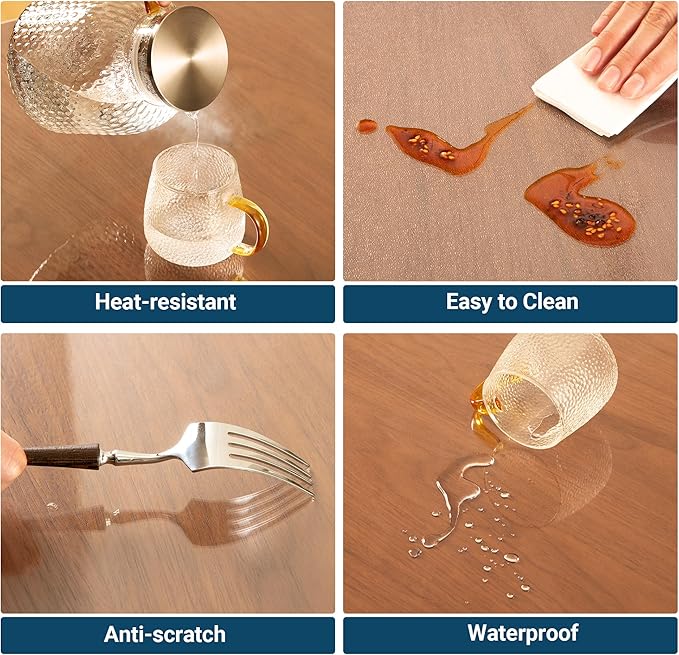 Clear Table Cover Protector Rectangle 42 x 68 Inch, 1.5mm Transparent Plastic Table Protector Waterproof, Anti-Scratch Clear Desk Mat for Office Desktop Dresser Dining Table, FDA Compliant