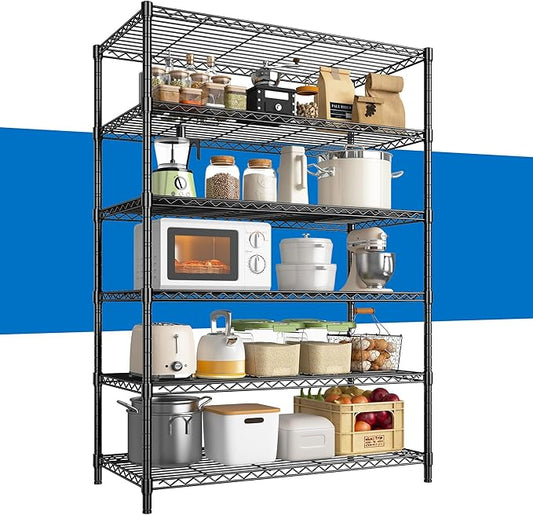 6 Tier Storage Shelves 75H Adjustable Metal Shelving Rack, 1200LBS Wire Shelving Rack for Storage Unit, Metal Shelves for Pantry Shelves, Garage, Kitchen, 75" Hx 36" Wx 18" D