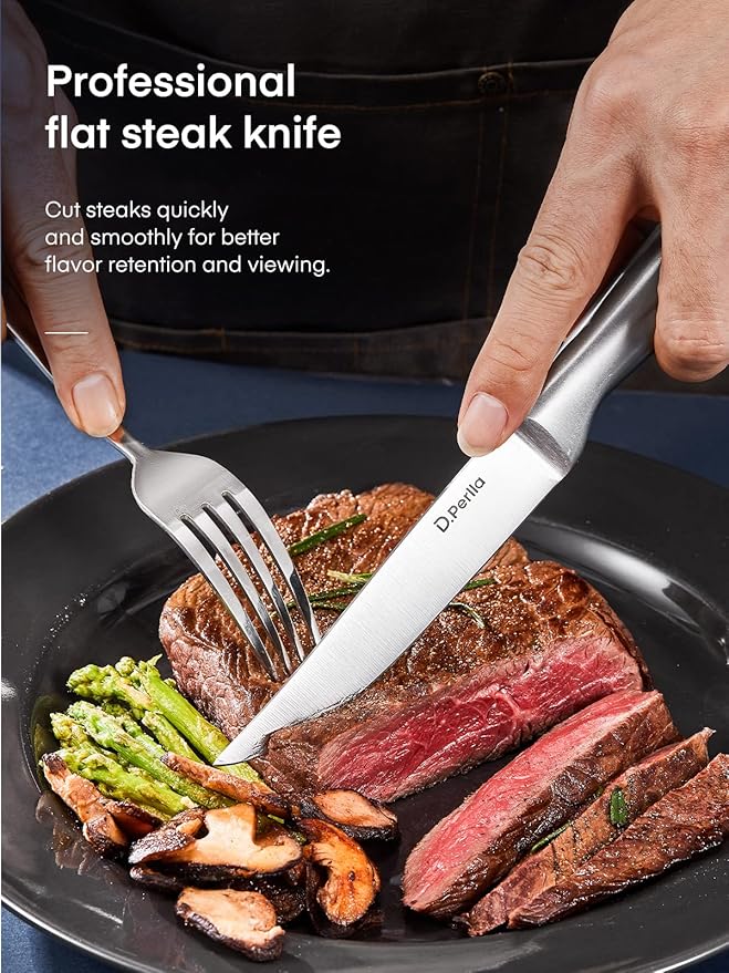 D.Perlla Steak Knives, Super Sharp Straight Edge Steak Knife Set of 8, Professional Straight Edge Kitchen Table Dinner Knives, Elegant High Carbon Stainless Steel Kitchen Steak Knife Set, 4.5IN