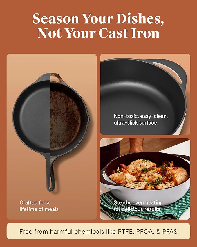 Caraway Enameled Cast Iron Braiser - 3.5 qt Braiser Pan - 3 Layer Enamel Coating - No Seasoning Required - Compatible With All Stovetops - Oven Safe - Free From Forever Chemicals - Gray
