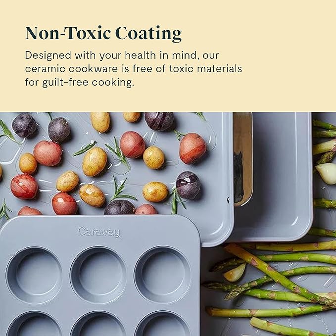 Caraway Nonstick Ceramic Bakeware Set (11 Pieces) - Baking Sheets, Assorted Baking Pans, Cooling Rack, & Storage - Aluminized Steel Body - Non Toxic, PTFE & PFOA Free - Navy