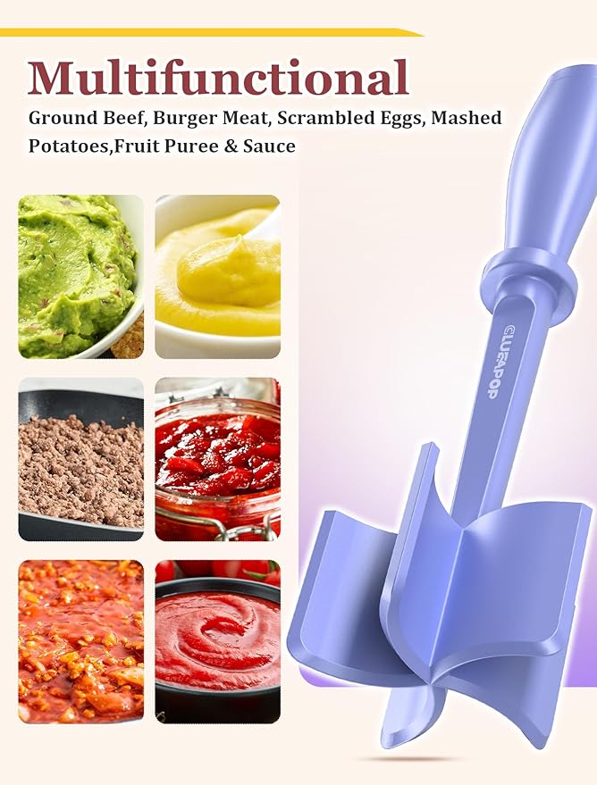 Premium Heat Resistant Masher and Smasher for Hamburger, Ground Turkey and More, Nylon Tool and Meat Fork, Mix Chopper