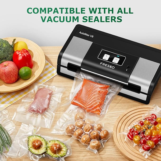 FRESKO Vacuum Sealer Bags Pint Size 100 Pack 6"x10", Seal a Meal Vac Sealers, Sous Vide Vacuum Safe, BPA Free, Heavy Duty Commercial Grade, Precut Storage Bag Universal Design