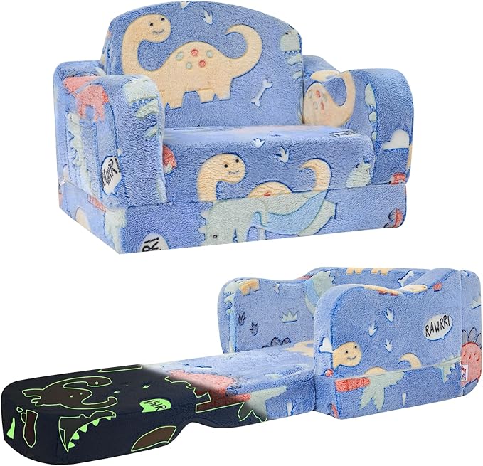 Thick Comfy Toddler Chair and Couch for Kids,2-in-1 Soft Plush Fold Out Sofa for Children,Convertible Couch to Lounger for Toddler