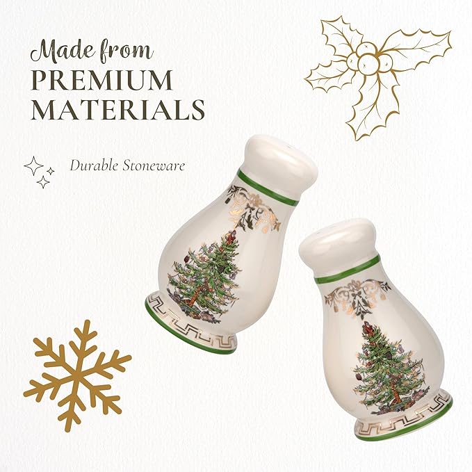 Spode Christmas Tree Gold Salt & Pepper Shaker Set (2-Piece) - Holiday Kitchen & Table Décor - Festive Home Accent, Christmas Gift, Stocking Stuffer for Friends & Holiday Enthusiasts