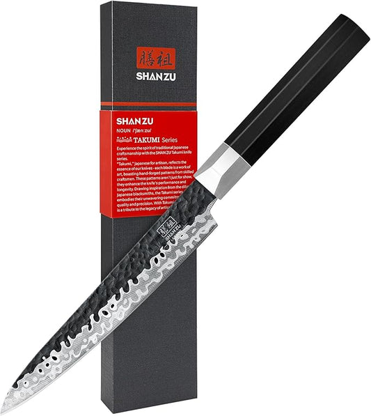 SHAN ZU Kitchen Utility Knife 6 inch, 7 Layers 9Cr18MoV High Carbon Steel Japanese Chef Knife for Slicing/Chopping/Dicing, Professional Super Sharp Gyuto Knife with Ergonomic G10 Fiberglass Handle