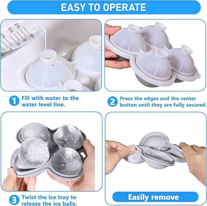 Ice ball maker mold For Whiskey And Cocktails ，2.5inch Round ice cube mold with Lids Easy Release Silicone Sphere Ice Cube Tray Perfect For Chilling Beverages Drinks And Bourbon 2PCS/8 Ice balls