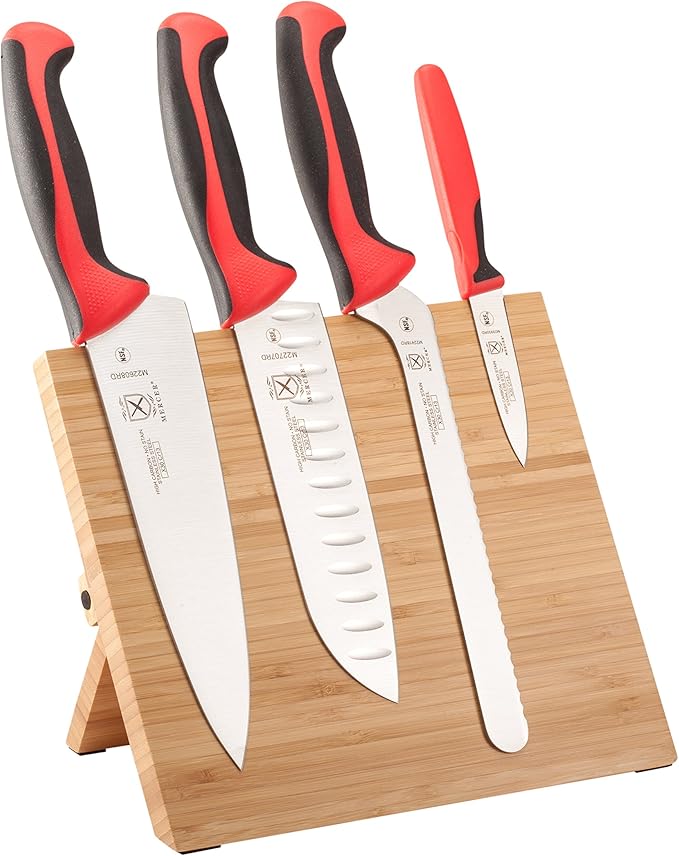 Mercer Culinary Millennia Colors 5-Piece Magnetic Board Set with Red Handles, Bamboo, 16 x 8 x 18 inches