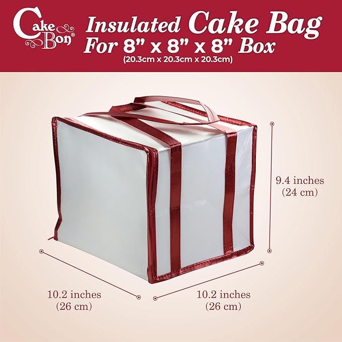 Cakebon Cake Box and Boards, 8-Inch Round Black Wrapped Edges 1/2- Inch Thick Drums with Insulated Bag and Ice Pack – Cake Transport Set, Cooler for Cake Delivery and Transport (1pc Each, 4pcs Total)