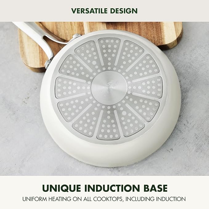 GreenPan Nova 8” Frying Pan Skillet, Induction Suitable Diamond Infused PFOA and PFAS-Free Nontoxic Ceramic Nonstick, Dishwasher and Oven Safe Fry Pan, Quick Even Heating, Cream White