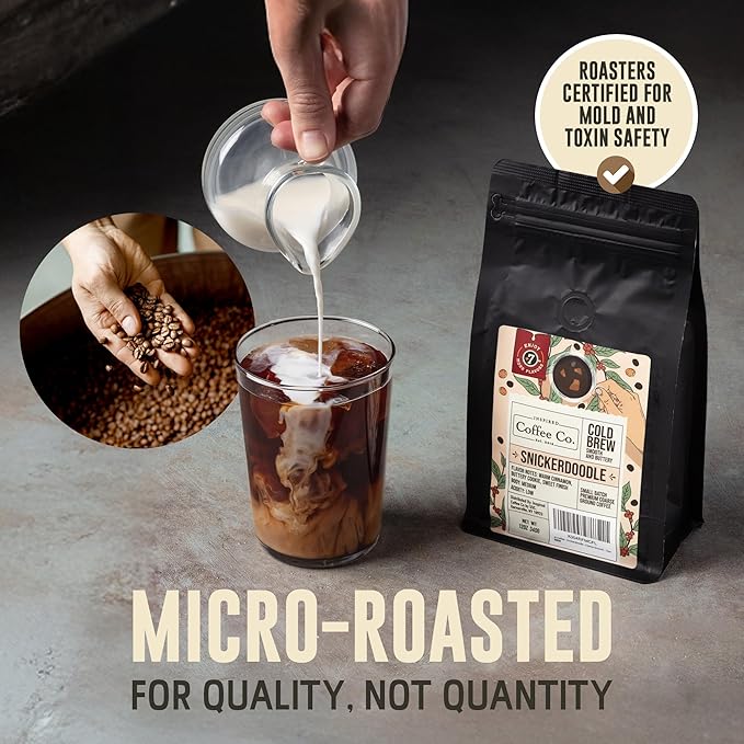 Inspired Coffee Co Snickerdoodle Flavored Cold Brew Coarse Ground Coffee Beans - Medium Roast - Low Acid Coffee Smoother Taste - 100% Arabica - 12 oz. Resealable Bag
