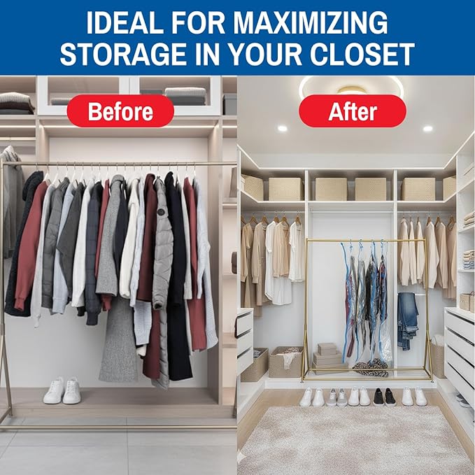 Spacesaver Hanging Vacuum Storage Bags (Pack of 4) - Vacuum Sealer Bags, Closet Organizer, Sealed Storage, Space Bag - Blanket, Bedding, Garment, Clothing, Dress, Suit, Long Coat, Jacket