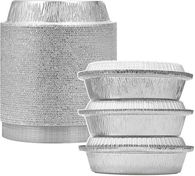 7" Aluminum Foil Pans with Clear Lids 50 Pack,Heavy Duty Disposable Containers for Roasting,Storing,Baking,Cooking,Recyclable