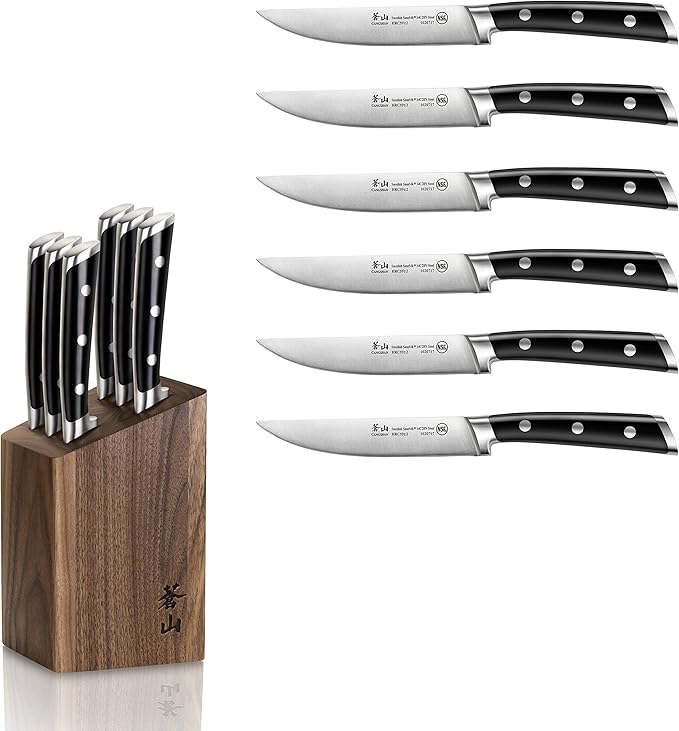 Cangshan TS Series 1022261 Swedish 14C28N Steel Forged 6-Piece Steak Knife Block Set, Walnut