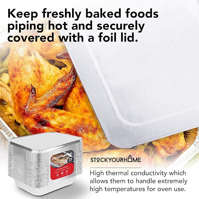 Foil Pans with Lids - 9x13 Aluminum Pans with Covers - 150 Foil Pans and 150 Foil Lids - Disposable Food Containers Great for Baking, Cooking, Heating, Storing, Prepping Food