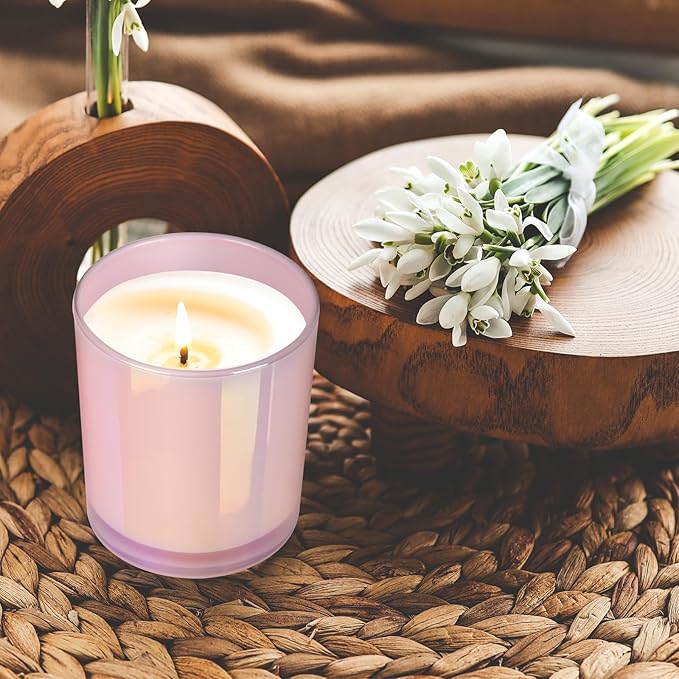 Thick Candle Jars for Making Candles 16 Pcs, 7 OZ Empty Jars with Wood Lids for Candle Making, Sample Container, Glitter Pink