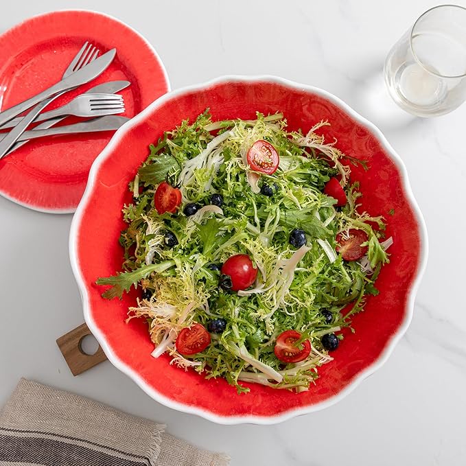 Melamine Large Serving Bowls, 12x4 ''And 130 OZ, Set of 2, Unbreakable and Dishwasher Safe Bowls Set for Serving Salad, Fruit, Pasta and Side Dishes on Christmas,Party All Occasions, Red